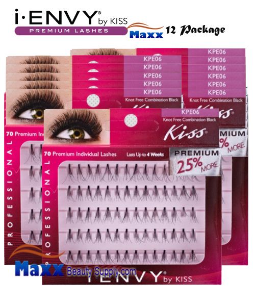 12 Package - Kiss i Envy Individual Eyelashes - KPE06 - Knot Free Comb Black